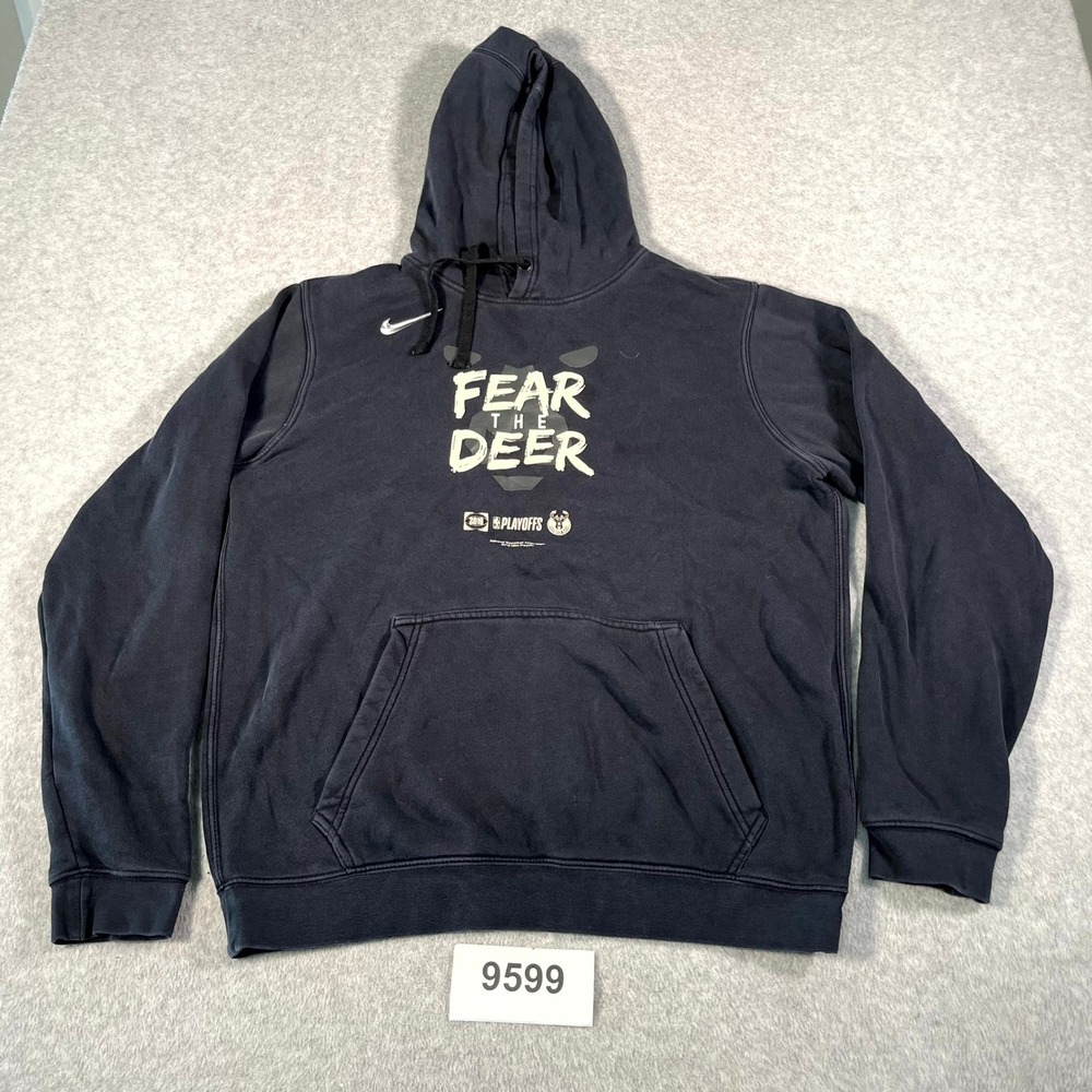 Nike Fear the Deer Hoodie Mens Large Black‎ Fleece Lined Graphic Print Cotton